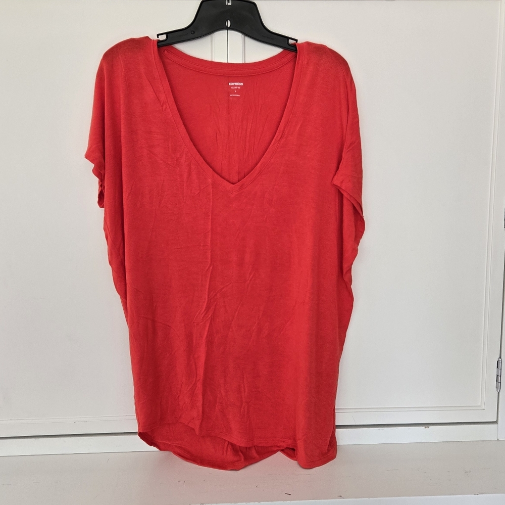 Express Bright Red/Orange V-Neck Tee